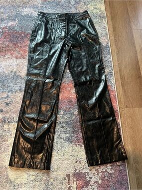 Women’s MNG Black Shiny Faux Leather Straight Pants Size 8